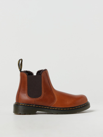 Dr. Martens' Kids' Logo Pull-tab Leather Boots In Brown