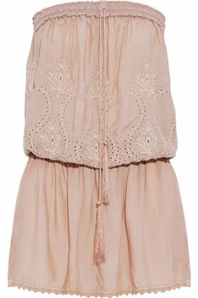Melissa Odabash Woman Strapless Gathered Embroidered Voile Coverup Sand