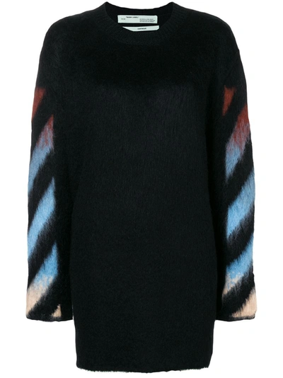 Off-white Striped Intarsia-knit Sweater In Black