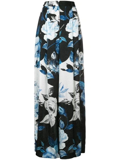 Off-white Pleated Silk Floral Wide-leg Pants In Basic