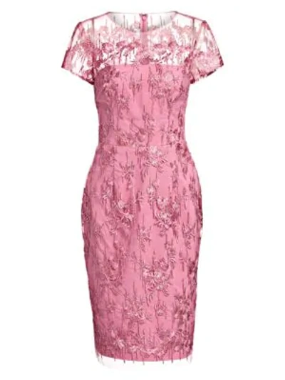 David Meister Strapless Illusion Dress W/ Embroidery In Pink