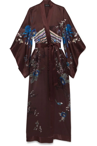 Meng Printed Silk-satin Kimono In Burgundy