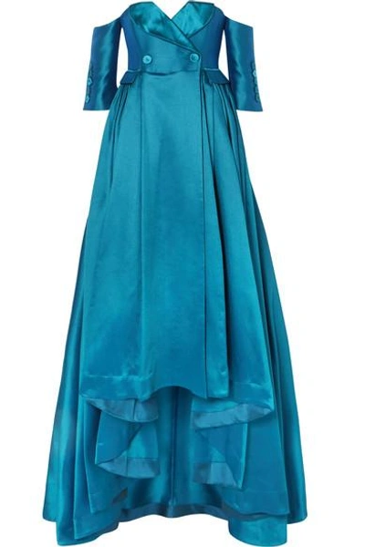 Alexis Mabille Off-the-shoulder Satin-piqué Gown In Petrol