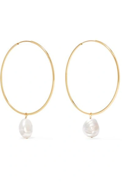 Grace Lee 14-karat Gold Pearl Hoop Earrings