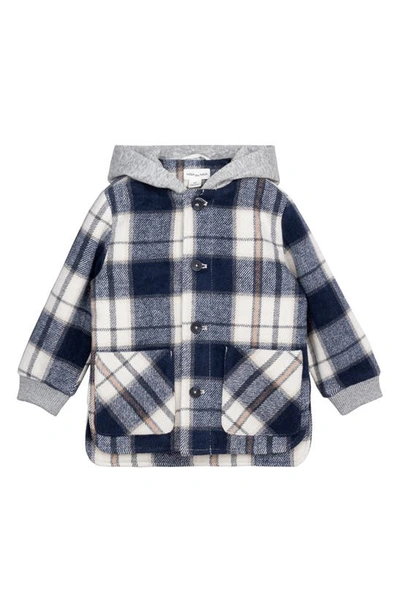 Miles Baby Kids' Plaid Hooded Flannel Shirt Jacket In Navy