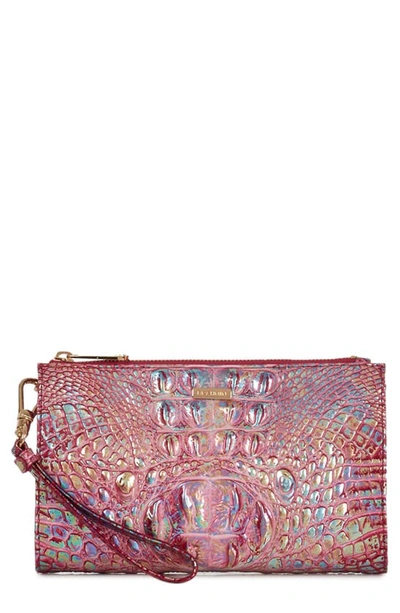 Brahmin Daisy Croc Embossed Leather Wristlet In Magenta Wonderland