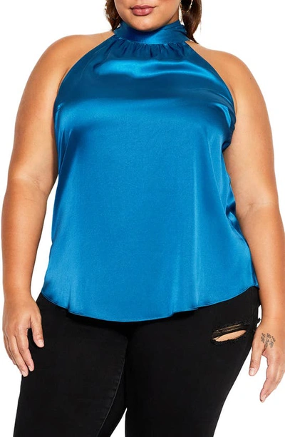 City Chic Shine Sleeveless Satin Top In Deep Teal