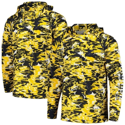 Columbia Navy Michigan Wolverines Pfg Terminal Tackle Omni-shade Rippled Long Sleeve Hooded T-shirt