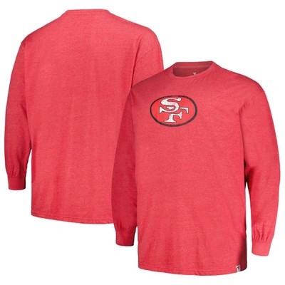 Profile Men's  Heather Scarlet Distressed San Francisco 49ers Big And Tall Throwback Long Sleeve T-sh