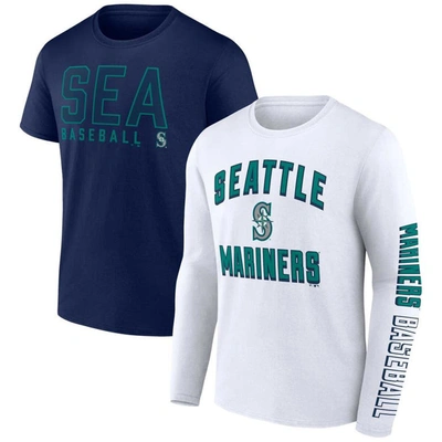 Fanatics Branded Navy/white Seattle Mariners Two-pack Combo T-shirt Set In Navy,white