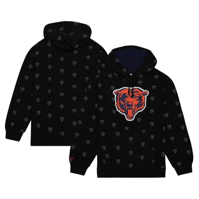 Mitchell & Ness Men's  Black Chicago Bears Allover Print Fleece Pullover Hoodie