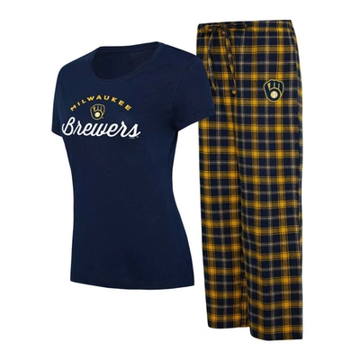 Concepts Sport Navy/gold Milwaukee Brewers Arctic T-shirt & Flannel Pants Sleep Set