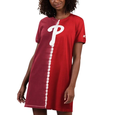 Starter Women's  Red, Burgundy Philadelphia Phillies Ace Tie-dye Sneaker Dress In Red,burgundy