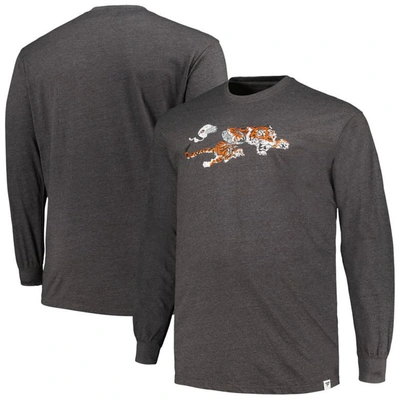 Profile Men's  Heather Charcoal Distressed Cincinnati Bengals Big And Tall Throwback Long Sleeve T-sh