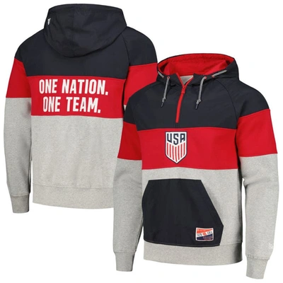 5th And Ocean By New Era 5th & Ocean By New Era Navy/gray Usmnt Raglan Quarter-zip Hoodie