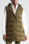 Zella Long Hooded Puffer Vest In Olive Night