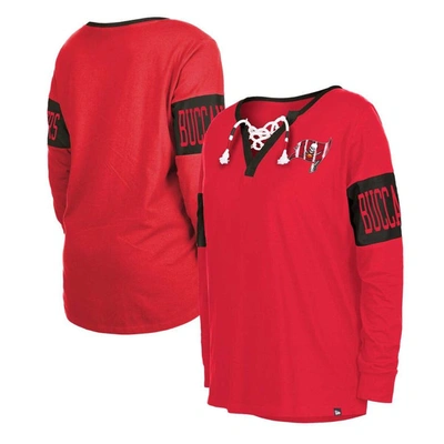 New Era Red Tampa Bay Buccaneers Lace-up Notch Neck Long Sleeve T-shirt