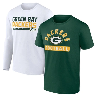 Fanatics Branded Green/white Green Bay Packers Two-pack 2023 Schedule T-shirt Combo Set