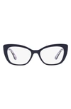 Dolce & Gabbana 54mm Cat Eye Optical Glasses In Blue On Blue Maiolica