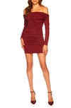 Susana Monaco Off The Shoulder Ruched Long Sleeve Minidress In Oxblood