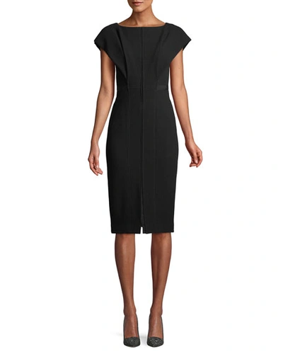 Atelier Caito For Herve Pierre Boat-neck Cap-sleeve Wool Sheath Dress In Black