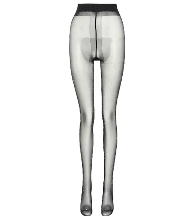 Valentino Crystal-embroidered Sheer Tights In Black