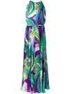 Emilio Pucci Parrot-print Silk Coverup Maxi Halter Dress In Giada
