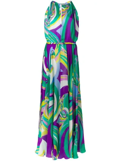 Emilio Pucci Parrot-print Silk Coverup Maxi Halter Dress In Giada