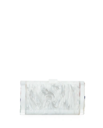 Edie Parker Lara Backlit Confetti Rainbow Hearts Clutch Bag In White Pearl Multi