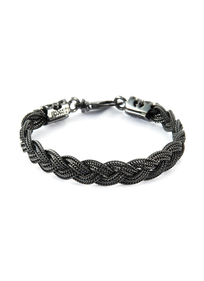 Emanuele Bicocchi Fishtail Braided Sterling Silver Bracelet In Rhodium