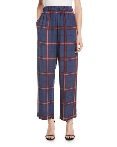 Camilla And Marc Alaine Pull-on Trousers In Plaid In Navy