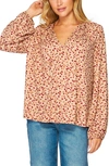 Bluegrey Poet Tie Front Long Sleeve Top In Taupe Multi