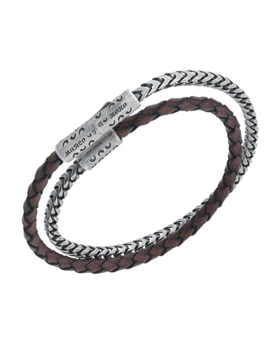 Marco Dal Maso Men's Lash Sterling Silver & Leather Wrap Bracelet