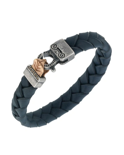 Marco Dal Maso Men's Woven Leather Bracelet W/ Rose Gold-plated Clasp, Blue
