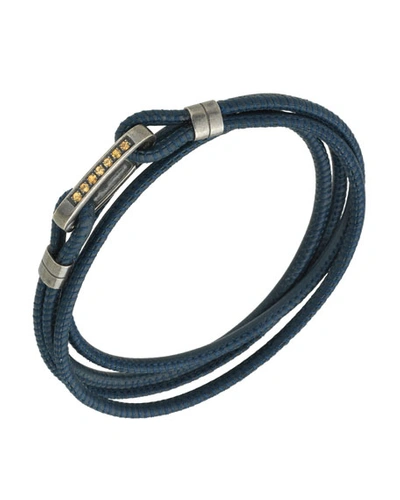 Marco Dal Maso Men's Lash Leather Wrap Bracelet W/ Yellow Sapphire
