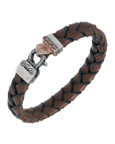 Marco Dal Maso Men's Woven Leather Bracelet W/ 18k Gold-plated Clasp, Brown