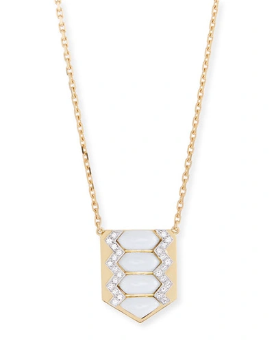 David Webb Motif Diamond & White Enamel Shield Necklace