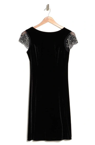 Marina Embellished Short Sleeve Velvet Dress In Black | ModeSens