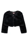 Bcbg Kids' Faux Fur Fleece Bolero Jacket In Black