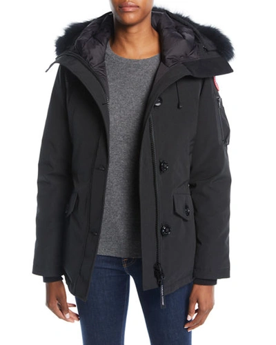 Canada Goose Montebello Parka With Fur Hood In Black/blue- Dyed
