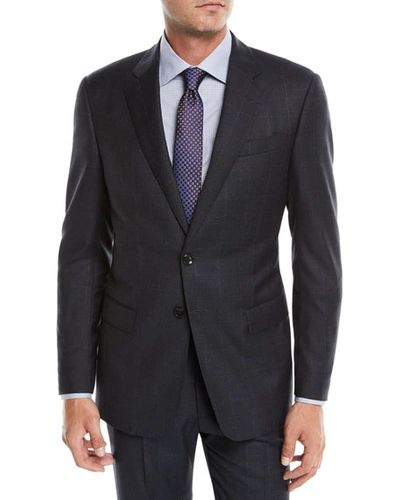 Giorgio Armani Men's Two-piece Offset Windowpane Wool Suit In Gray