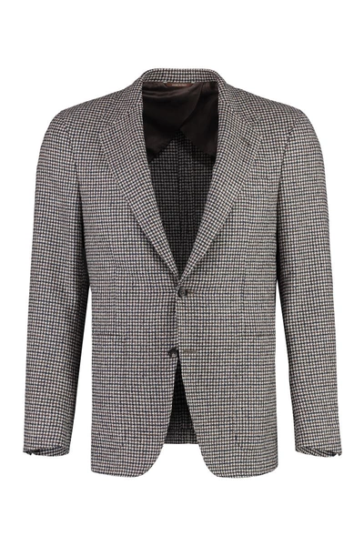 Canali Houndstooth Wool Blazer In Beige