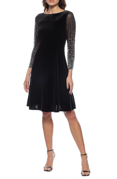 Marina Embellished Mesh Sleeve A-line Dress In Black