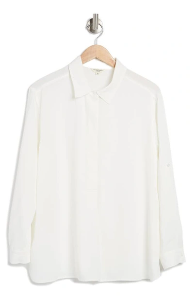 Max Studio Textured Popover Button-up Tunic In White