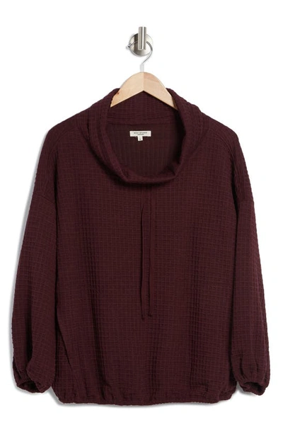 Max Studio Waffle Knit Long Sleeve Pullover In Bordeaux