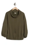Max Studio Waffle Knit Long Sleeve Pullover In Army