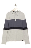 Threads 4 Thought Piqué Organic Cotton Blend Colorblock Stripe Long Sleeve Polo In Heather Grey / Carbon