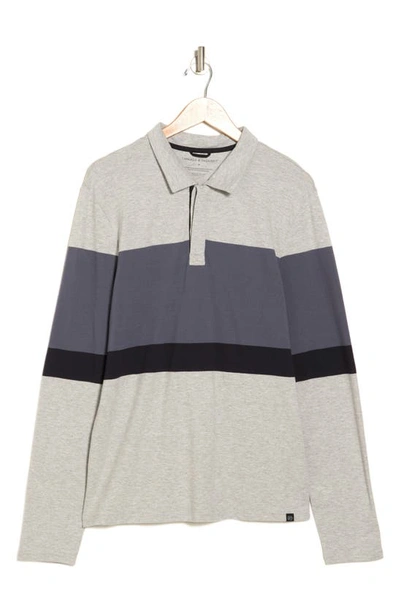 Threads 4 Thought Piqué Organic Cotton Blend Colorblock Stripe Long Sleeve Polo In Heather Grey / Carbon