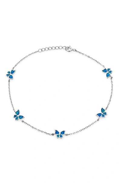 Bling Jewelry Imitation Opal Butterfly Anklet In Blue