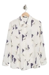 T Tahari Long Sleeve Button Front Shirt In Bird Print Ivory Ground